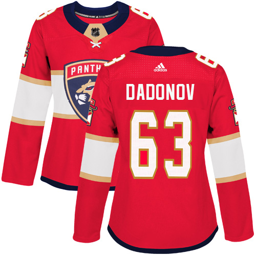 Adidas Panthers #63 Evgenii Dadonov Red Home Authentic Women's Stitched NHL Jersey - Click Image to Close